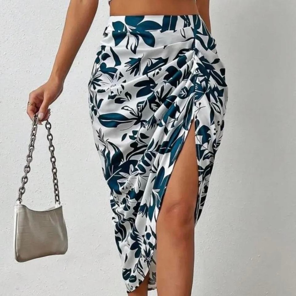New white & green floral skirt